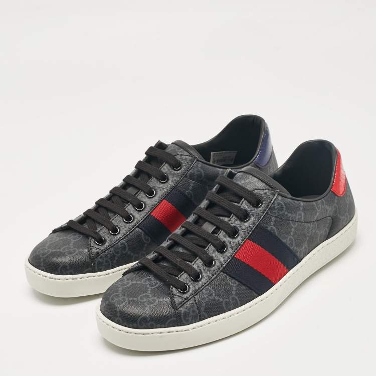 Pre Owned Gucci Black Canvas Ace Lace Up Sneakers Size 40