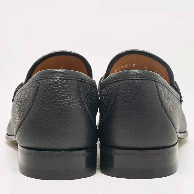 Pre Owned Gucci Black Leather Web Horsebit Loafers Size 40