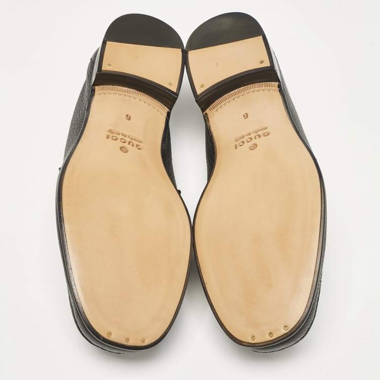 Pre Owned Gucci Black Leather Web Horsebit Loafers Size 40