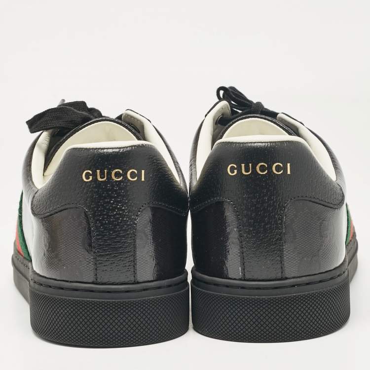 Pre Owned Gucci Black Patent and Leather Ace Lace Up Sneakers Size 41