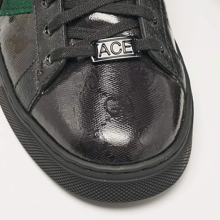 Pre Owned Gucci Black Patent and Leather Ace Lace Up Sneakers Size 41
