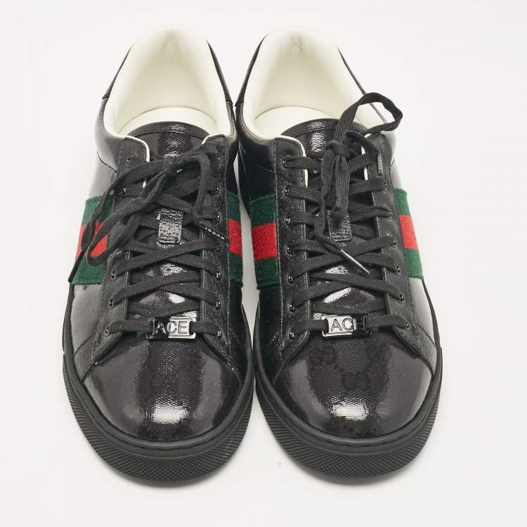 Pre Owned Gucci Black Patent and Leather Ace Lace Up Sneakers Size 41