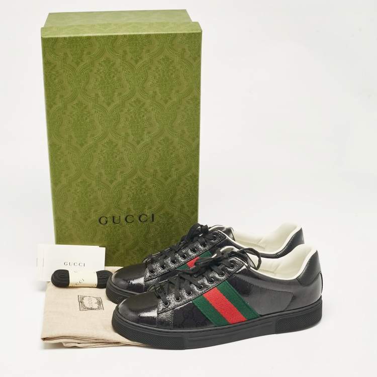 Pre Owned Gucci Black Patent and Leather Ace Lace Up Sneakers Size 41