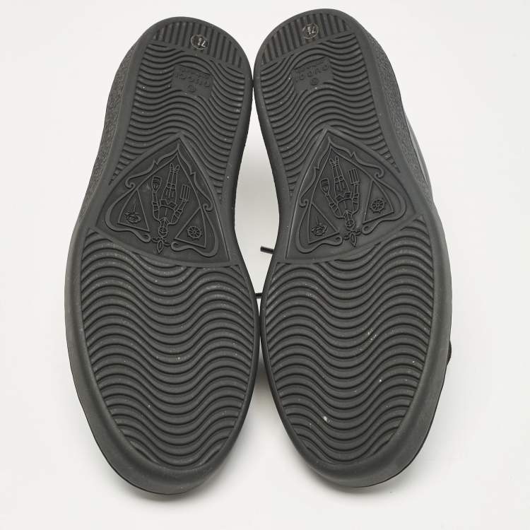Pre Owned Gucci Black Leather and Python Embossed Leather Ace Lace Up Sneakers Size 41.5