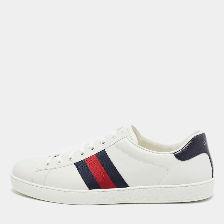 مملوكة مسبقًا Gucci White Leather Ace Sneakers Size 45