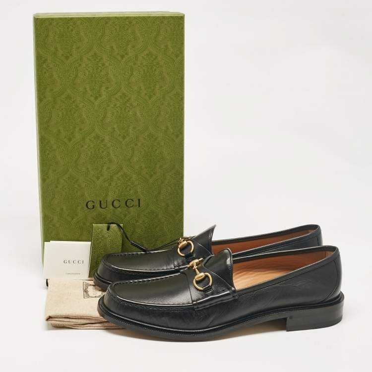 Pre Owned Gucci Black Leather Horsebit Loafers Size 48