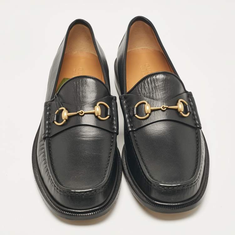 Pre Owned Gucci Black Leather Horsebit Loafers Size 48