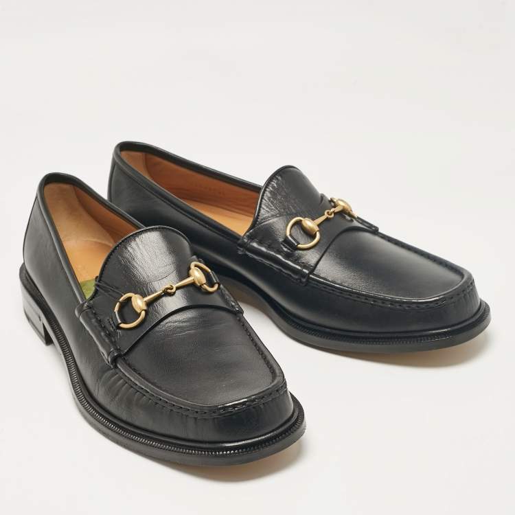 Pre Owned Gucci Black Leather Horsebit Loafers Size 48