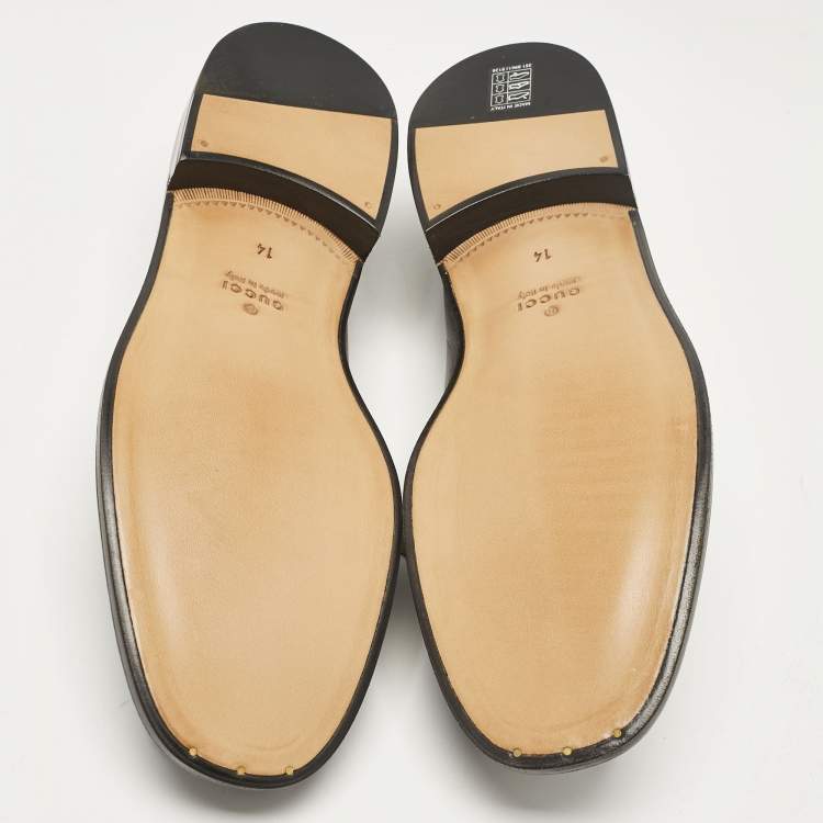 Pre Owned Gucci Black Leather Horsebit Loafers Size 48