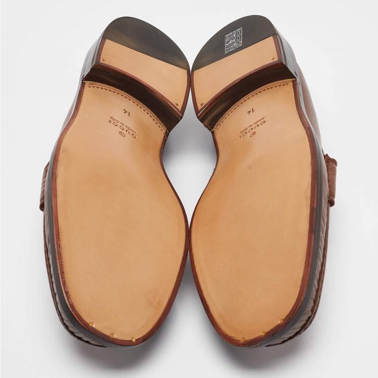 Pre Owned Gucci Brown Leather Horsebit Loafers Size 48