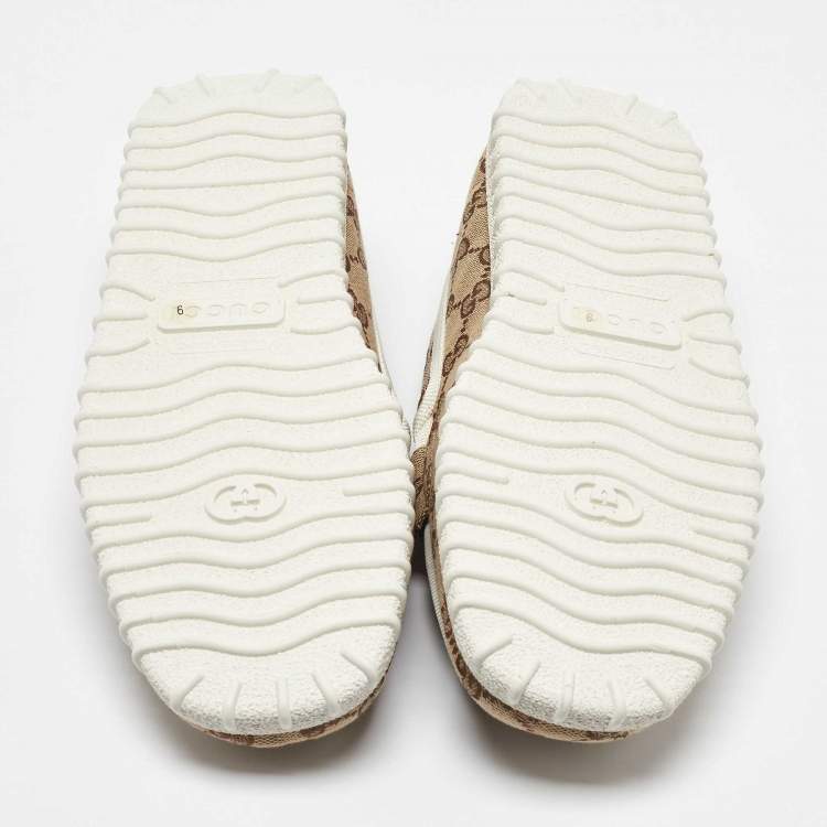 Pre Owned Gucci Beige GG Canvas Horsebit Web Driver Loafers Size 43