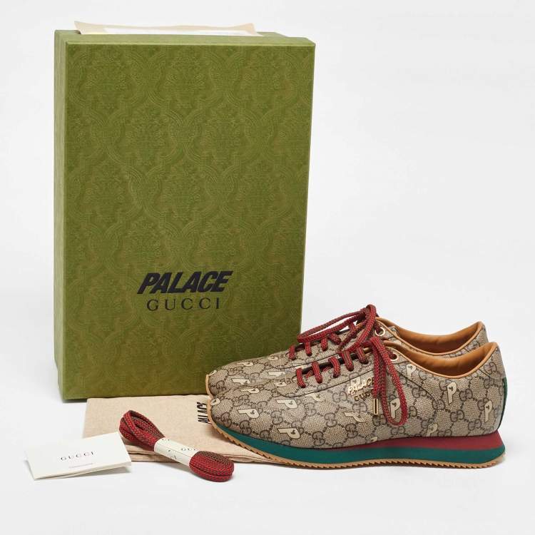 Pre Owned Gucci x Palace Brown GG Supreme Canvas and Leather Sneakers Size 42.5