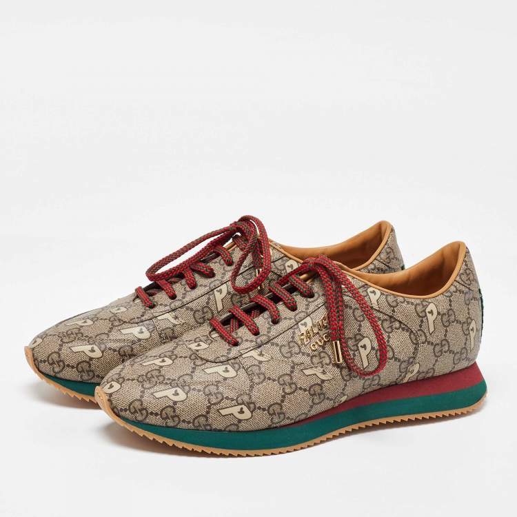 Pre Owned Gucci x Palace Brown GG Supreme Canvas and Leather Sneakers Size 42.5