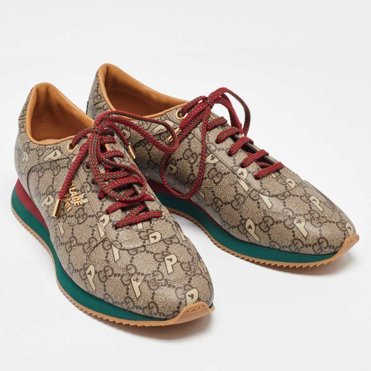 Pre Owned Gucci x Palace Brown GG Supreme Canvas and Leather Sneakers Size 42.5