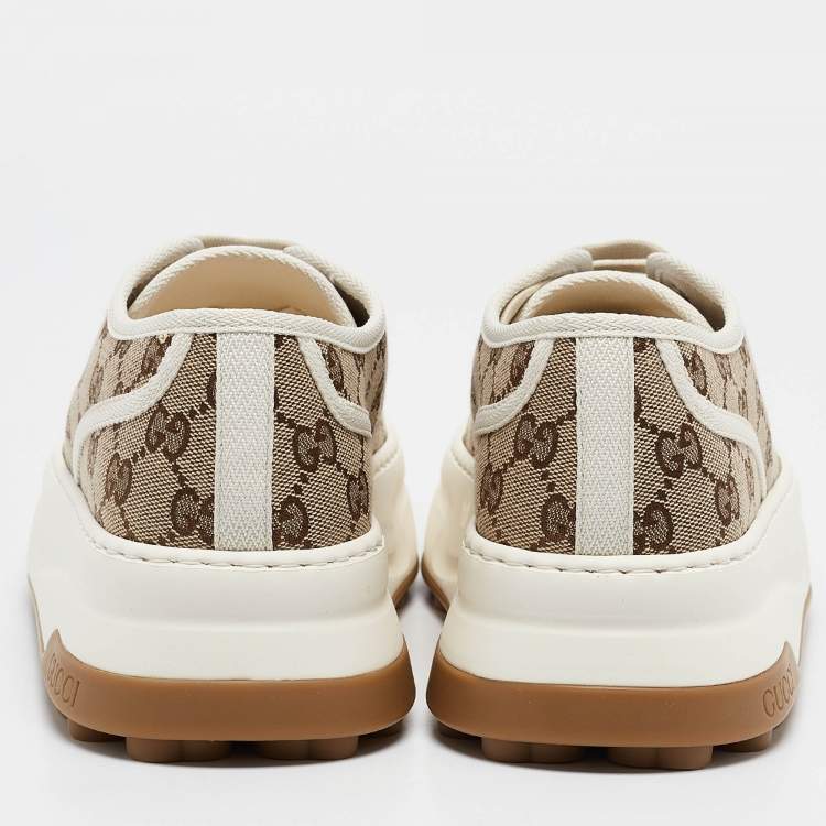 Pre Owned Gucci Beige GG Canvas Lace Up Sneakers Size 42.5