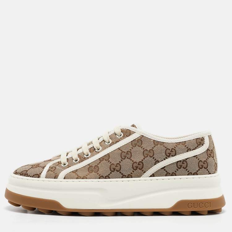 Pre Owned Gucci Beige GG Canvas Lace Up Sneakers Size 42.5