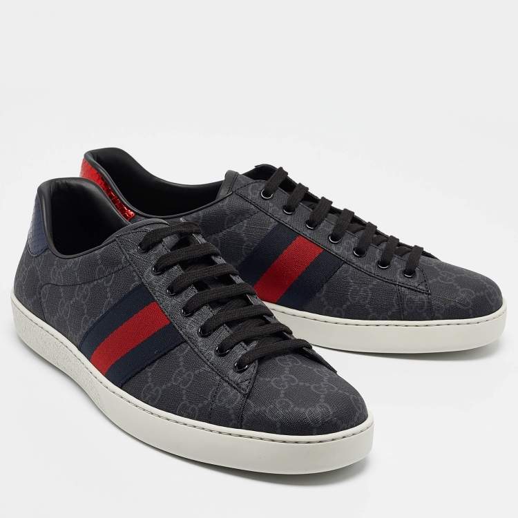 Pre Owned Gucci Black GG Supreme Canvas Web Ace Sneakers Size 45