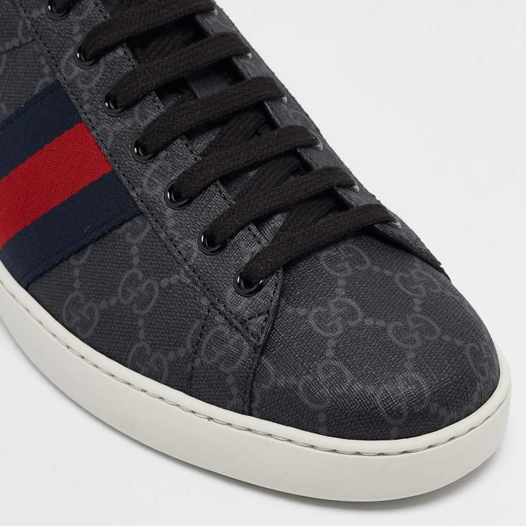 Pre Owned Gucci Black GG Supreme Canvas Web Ace Sneakers Size 45