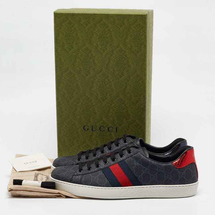 Pre Owned Gucci Black GG Supreme Canvas Web Ace Sneakers Size 45