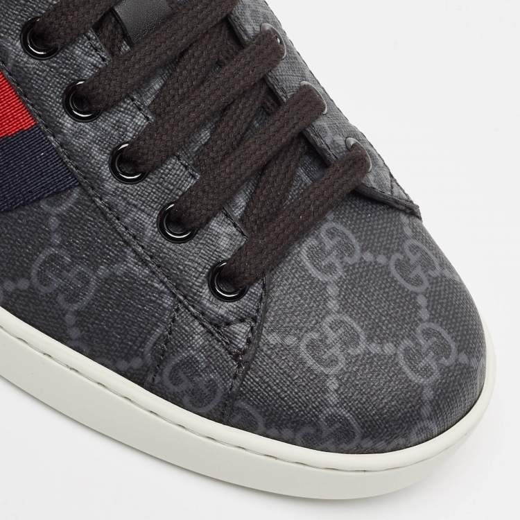 Pre Owned Gucci Grey Coated GG Canvas Ace Low Top Sneakers Size 42