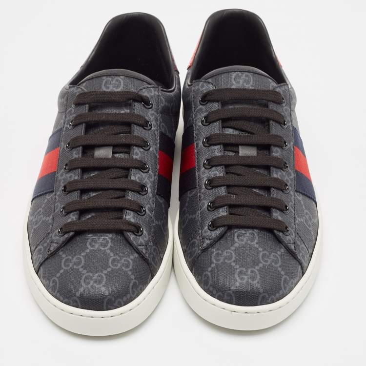 Pre Owned Gucci Grey Coated GG Canvas Ace Low Top Sneakers Size 42
