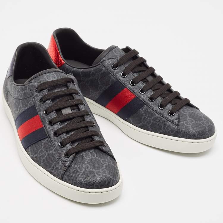 Pre Owned Gucci Grey Coated GG Canvas Ace Low Top Sneakers Size 42