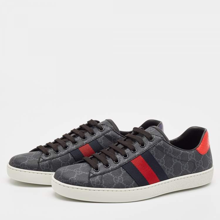 Pre Owned Gucci Grey Coated GG Canvas Ace Low Top Sneakers Size 42