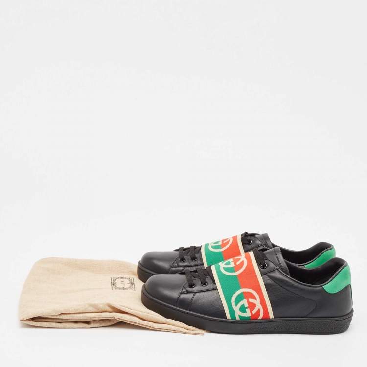 Pre Owned Gucci Black Leather Ace Web Low Top Sneakers Size 42
