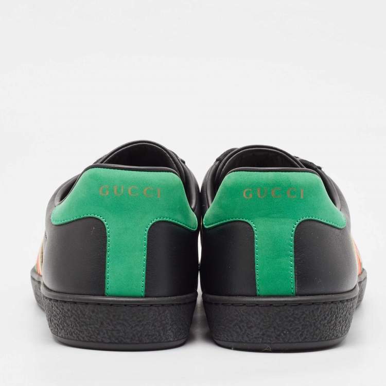 Pre Owned Gucci Black Leather Ace Web Low Top Sneakers Size 42