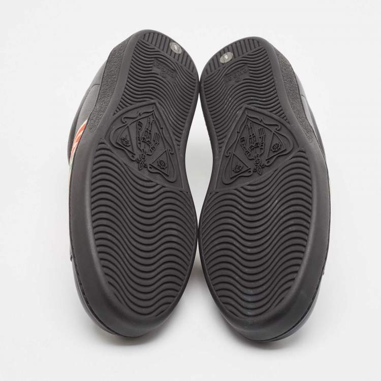 Pre Owned Gucci Black Leather Ace Web Low Top Sneakers Size 42