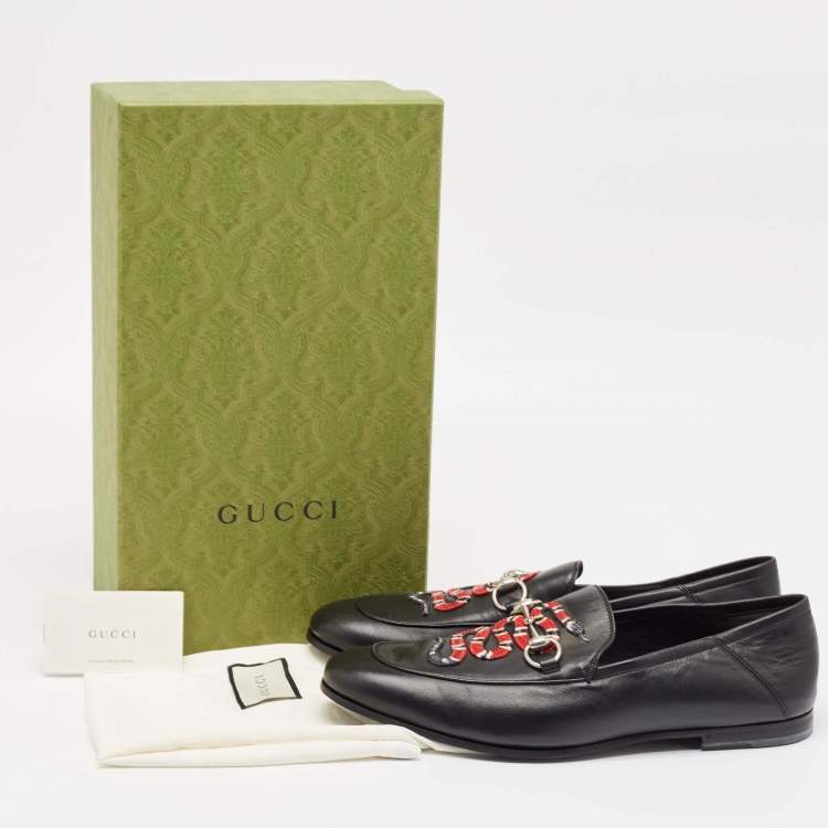 Pre Owned Gucci Black Leather Kingnake Applique Brixton Loafers Size 44.5