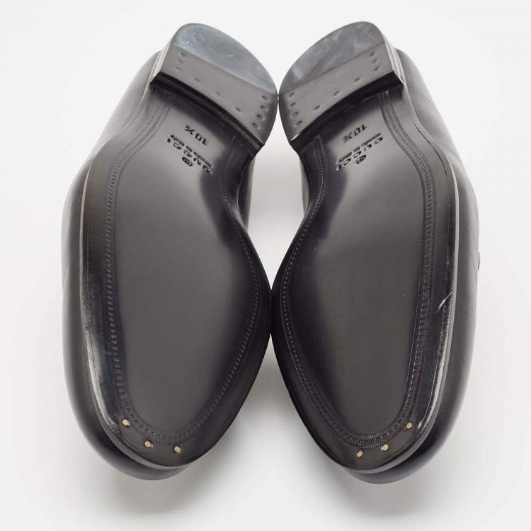 Pre Owned Gucci Black Leather Kingnake Applique Brixton Loafers Size 44.5