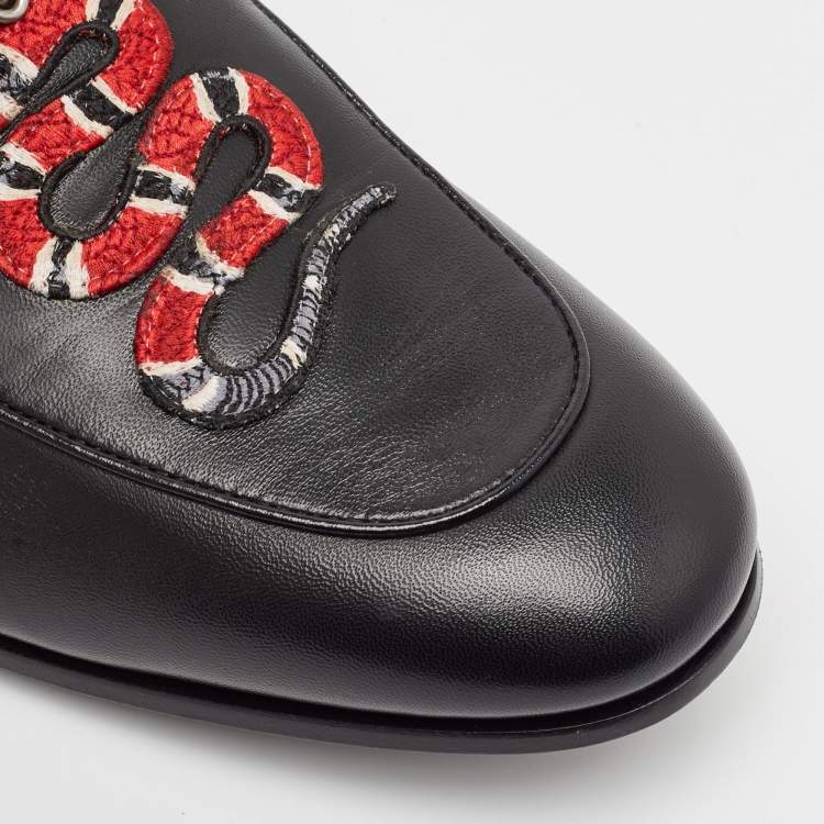 Pre Owned Gucci Black Leather Kingnake Applique Brixton Loafers Size 44.5