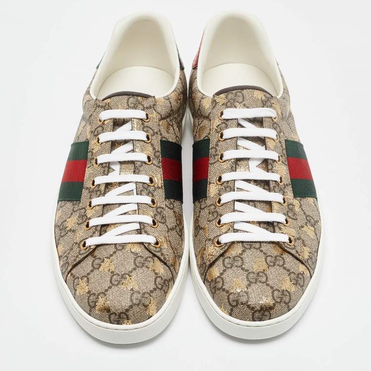 Pre Owned Gucci Beige/Brown GG Supreme Canvas Bee Ace Sneakers Size 45.5