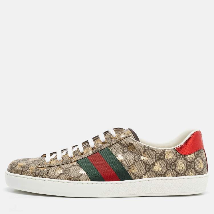 Pre Owned Gucci Beige/Brown GG Supreme Canvas Bee Ace Sneakers Size 45.5