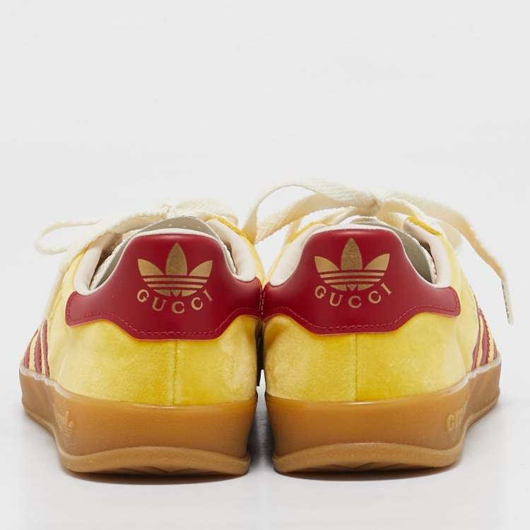 Pre Owned Gucci Yellow Leather and Suede Gazelle Lace Up Sneakers Size 42