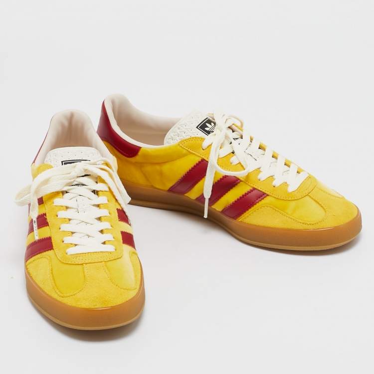 Pre Owned Gucci Yellow Leather and Suede Gazelle Lace Up Sneakers Size 42
