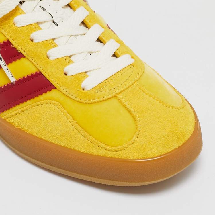 Pre Owned Gucci Yellow Leather and Suede Gazelle Lace Up Sneakers Size 42