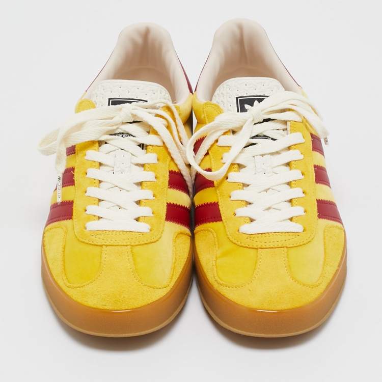 Pre Owned Gucci Yellow Leather and Suede Gazelle Lace Up Sneakers Size 42