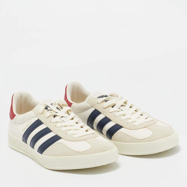 Pre Owned Adidas x Gucci White Leather and Suede Gazelle Low Top Sneakers Size 42