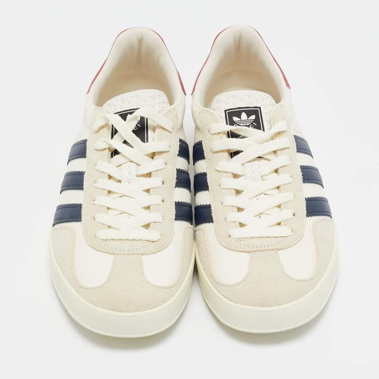 Pre Owned Adidas x Gucci White Leather and Suede Gazelle Low Top Sneakers Size 42