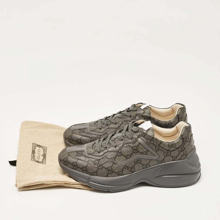 Pre Owned Gucci Grey Canvas and Leather Rhyton Low Top Sneakers Size 41.5