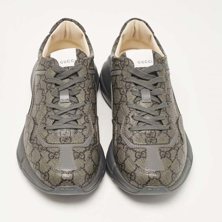 Pre Owned Gucci Grey Canvas and Leather Rhyton Low Top Sneakers Size 41.5