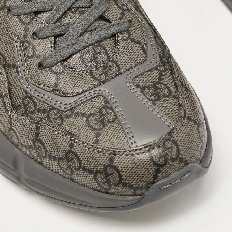 Pre Owned Gucci Grey Canvas and Leather Rhyton Low Top Sneakers Size 41.5