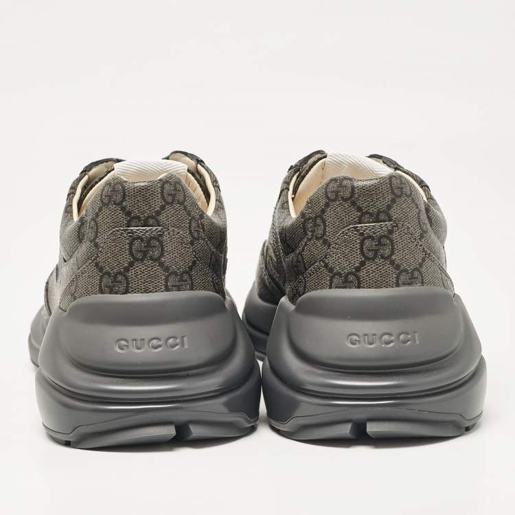 Pre Owned Gucci Grey Canvas and Leather Rhyton Low Top Sneakers Size 41.5
