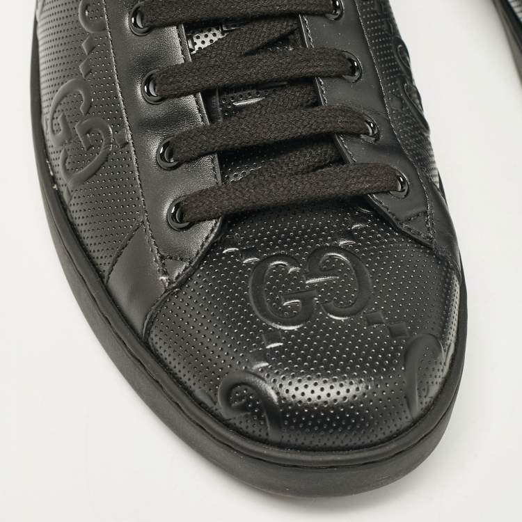 Pre Owned Gucci Black Leather GG Ace Low Top Sneakers Size 45.5