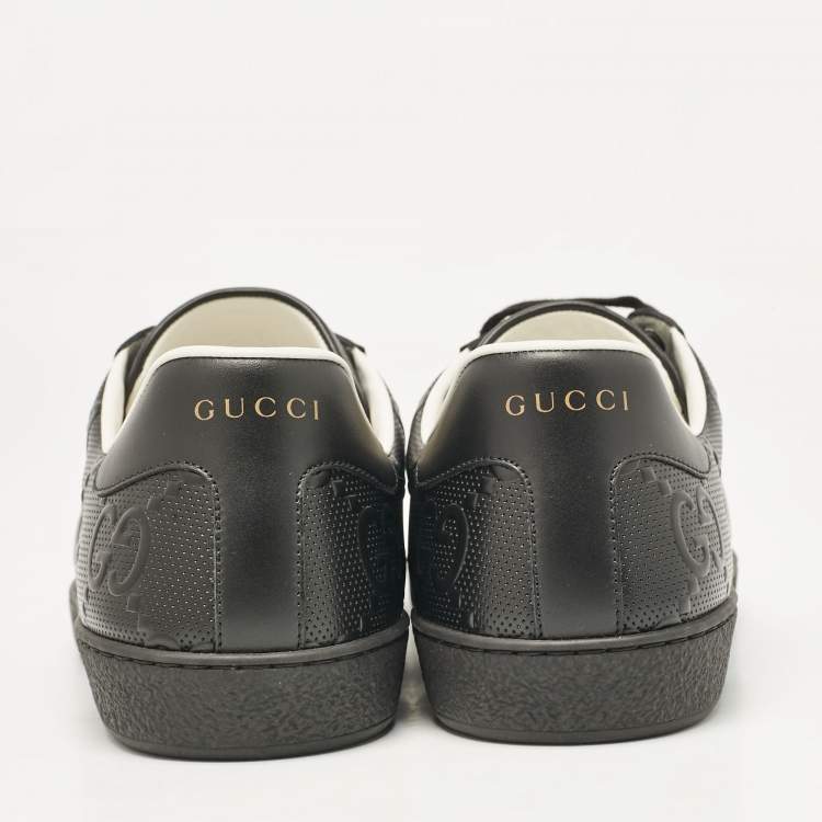 Pre Owned Gucci Black Leather GG Ace Low Top Sneakers Size 45.5