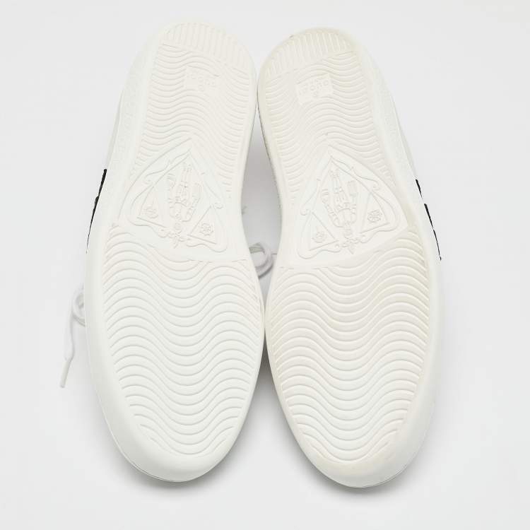 Pre Owned Gucci White Leather and Snakeskin Embossed Leather Ace Lace Up Sneakers Size 44