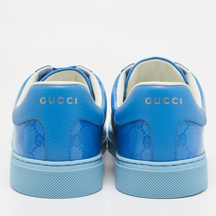 Pre Owned Gucci Blue GG Canvas and Leather Ace Lace Up Sneakers Size 42