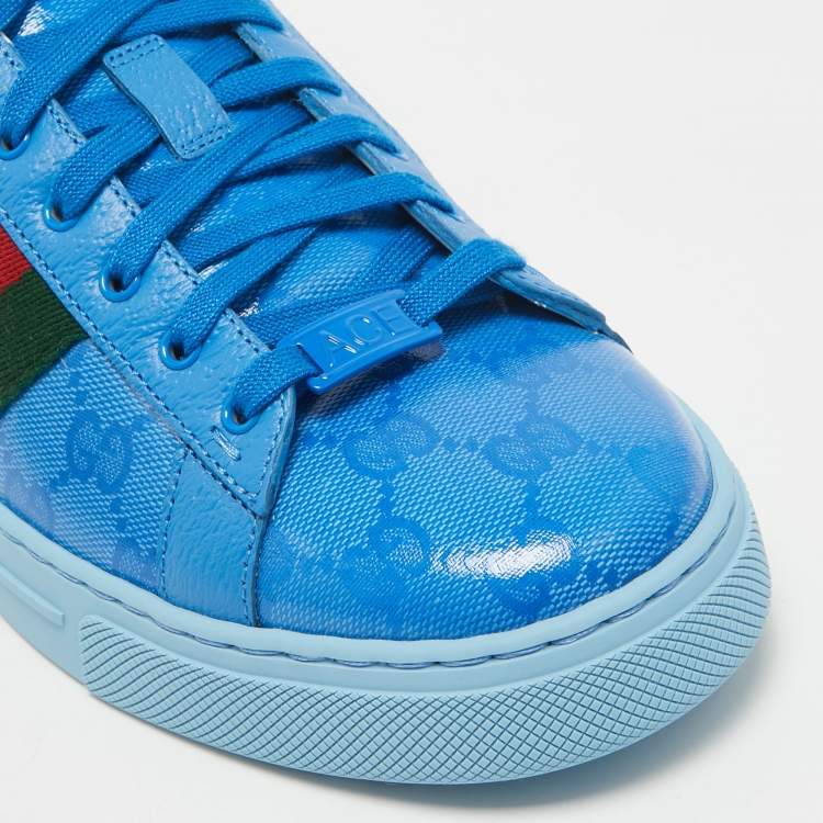 Pre Owned Gucci Blue GG Canvas and Leather Ace Lace Up Sneakers Size 42